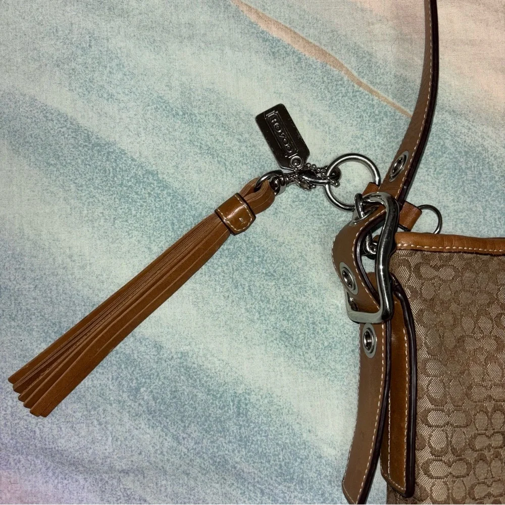 Coach Signature C Handbag with Caramel Brown Leather Strap & Bottom F10417